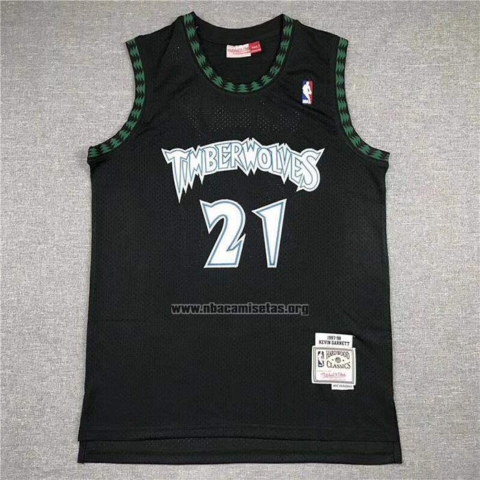 Camiseta Minnesota Timberwolves Kevin Garnett NO 21 Hardwood Classics Throwback Negro